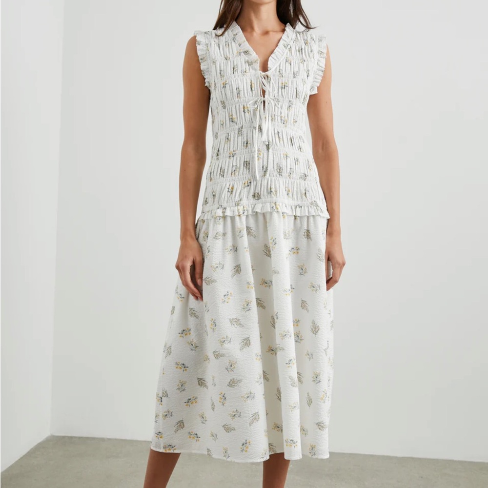 Rails White Floral Midi Dress with Yellow and Green Accents